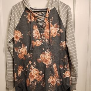 Maurice's Fleece Floral & Striped Hoodie. Size Small